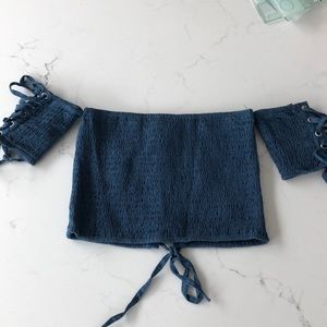 Blue off the shoulder crop top